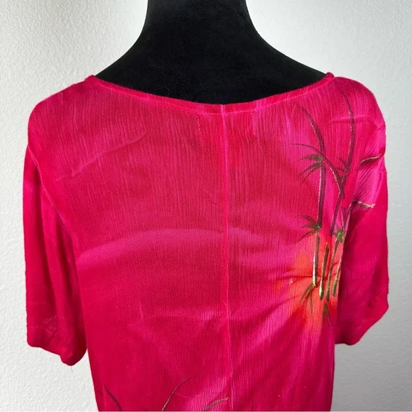 Tropical Batik Pink Rayon Tunic Dress Bamboo Print One Size - Picture 4 of 15